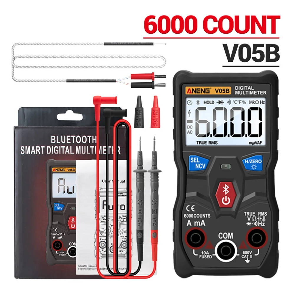 

ANENG V05B Digital Bluetooth Multimeter 6000 Count True RMS Auto Range DC/AC Voltage Tester Capacitance Resistance Meter