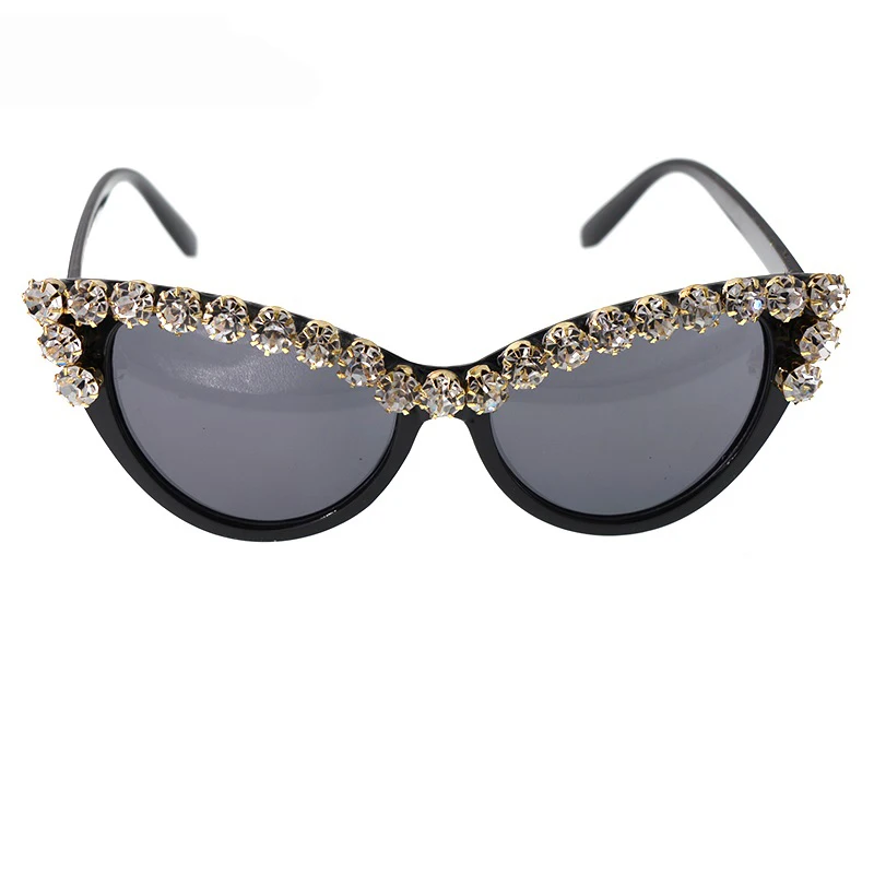 

Черная оправа, фирменный дизайн, солнцезащитные очки в стиле барокко, кошачий глаз, для женщин, индивидуальный стиль, кристаллы, камень, солн...