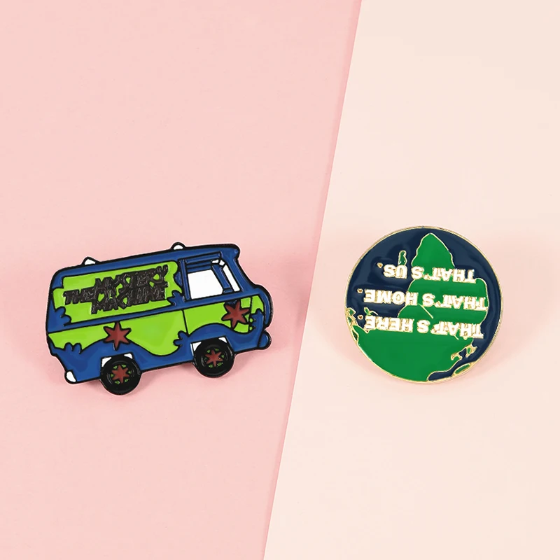 Синий зеленый Тур автобус земля Броши путешествия глобальная карта мира Эмаль