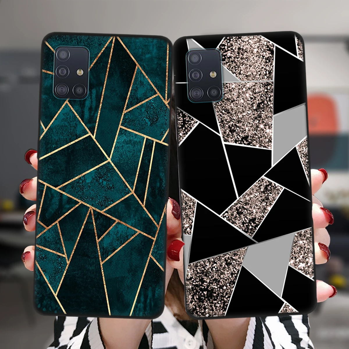 

RYWER Marble Geometric Art Silicone Black Case For Samsung A52 A72 A51 A71 A50 A70 A02 A12 A42 A32 A31 A21S A41 A20 A30 A40