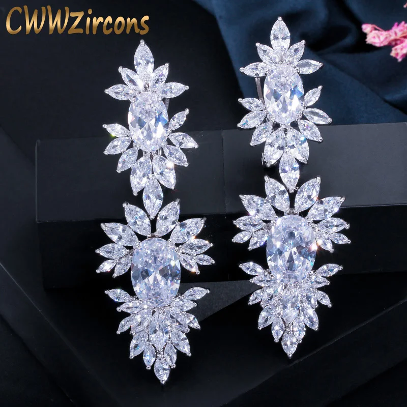Роскошные длинные висячие серьги CWWZircons с прозрачным кубическим цирконием