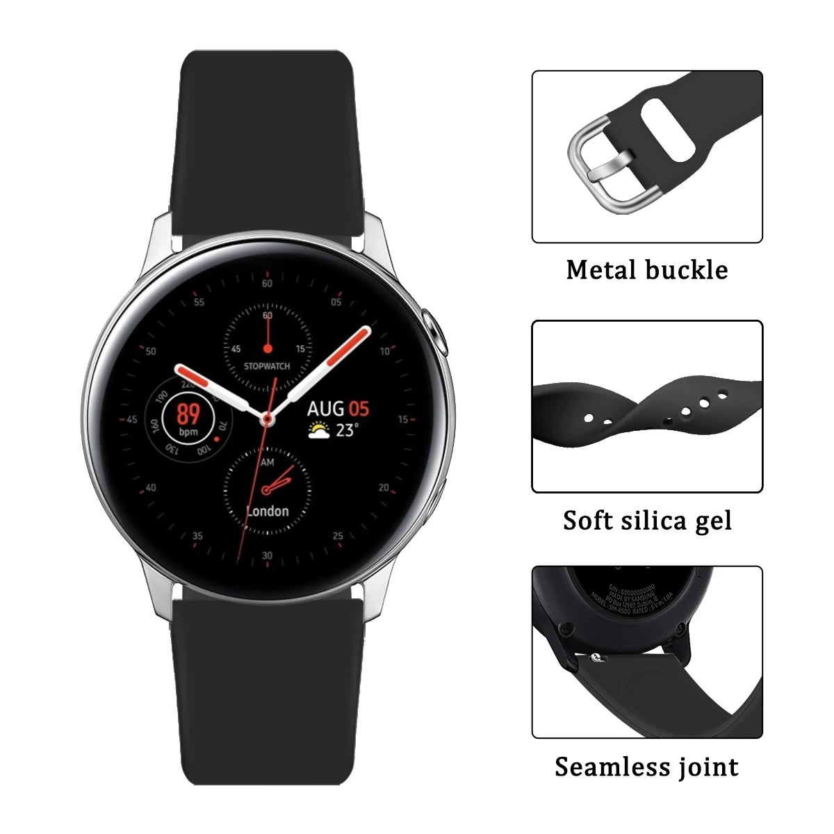 Для Samsung Galaxy Watch Active 2 ремешок 20 мм мягкий силиконовый водонепроницаемый для часов