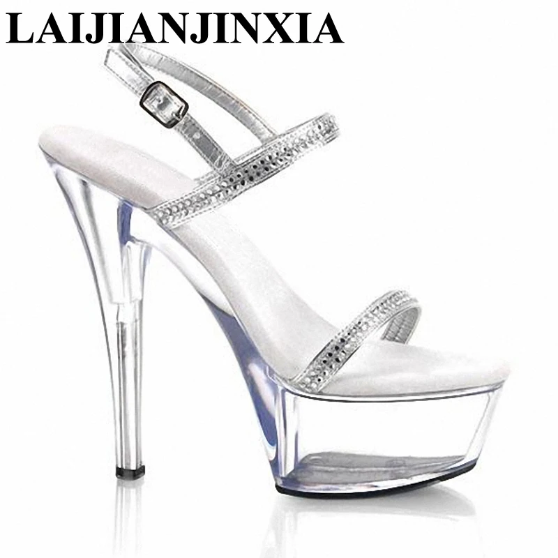 

LAIJIANJINXIA New 15cm high-heeled shoes crystal shoes fashion sandals dress women's shoes Clear Stiletto Heel Platformed Sandal