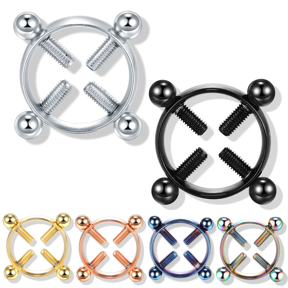 

2PCS Stianless Steel Nipple Rings Fake Piercing Jewelry Hiphop Nail Clips Nipple Clamps Non Pierced Sexy Women Body Jewelry Gift