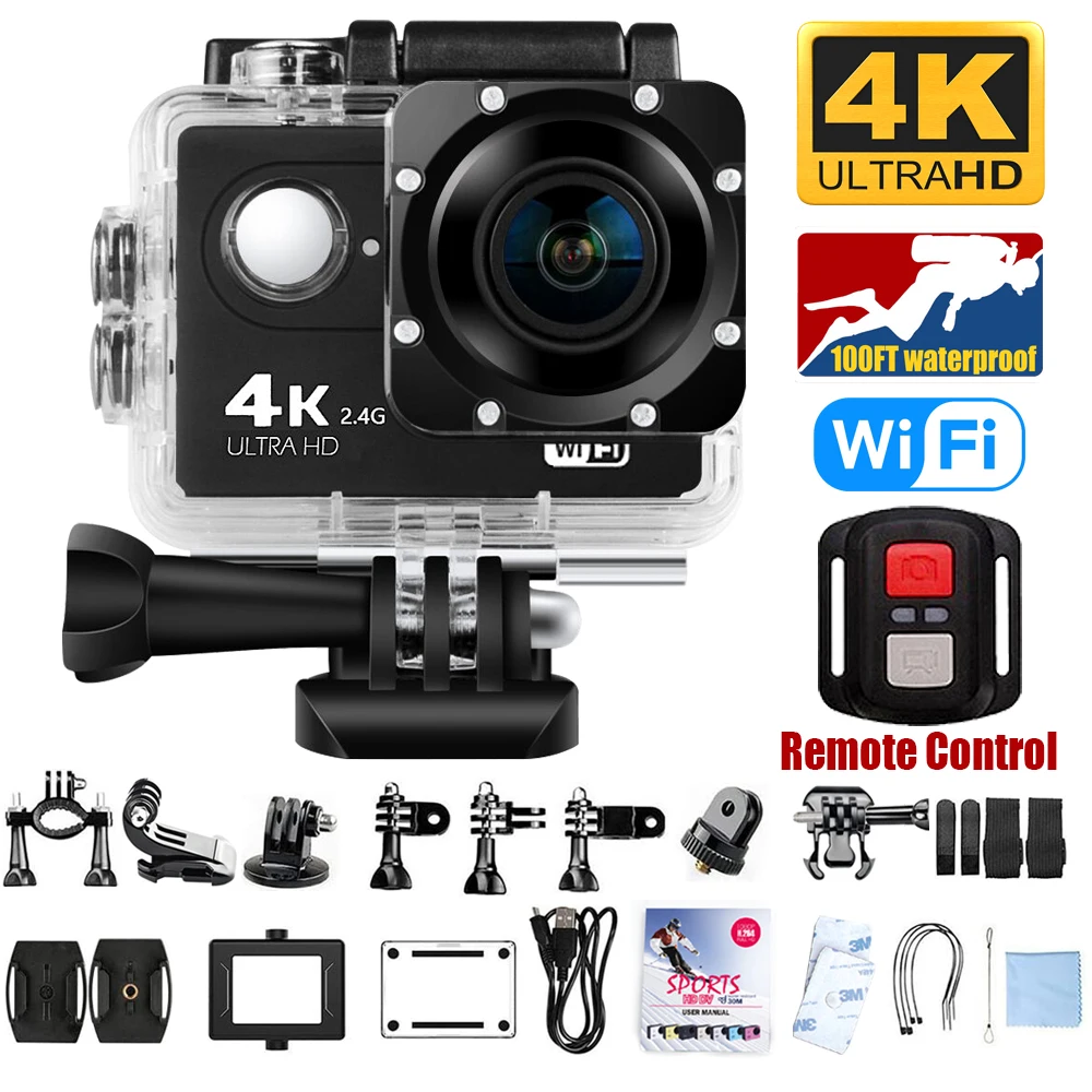 4K WIFI Экшн камера для дайвинга 30 м Водонепроницаемая 2.0In LCD Ultra HD 170 градусов с