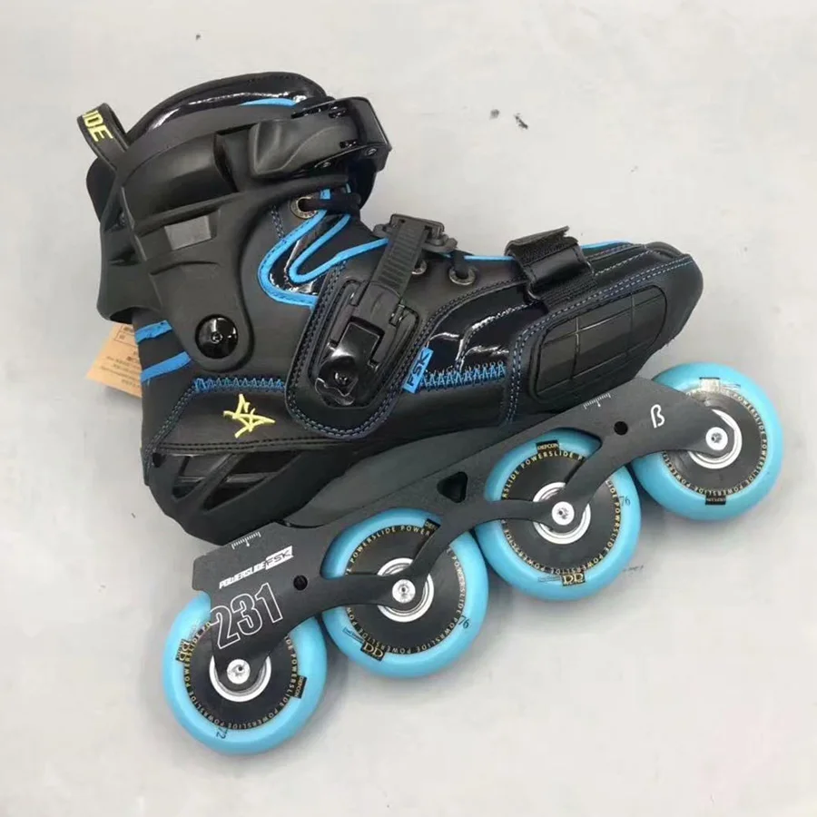 Черный золотой POWERSLIDE S4 профессиональные слалом коньки для взрослых роликовые коньки обувь скольжения коньки