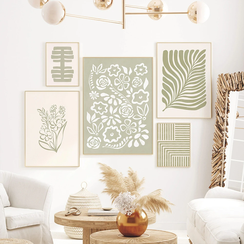 

Abstract Green Flower Leaves Posters Prints Canvas Painting Geometric Minimalism Wall Art Nordic Pictures For Living Room Decor