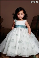 free shipping new 2016 wedding party dress girls pageant gowns princess dresses white long bow organza flower girl dresses