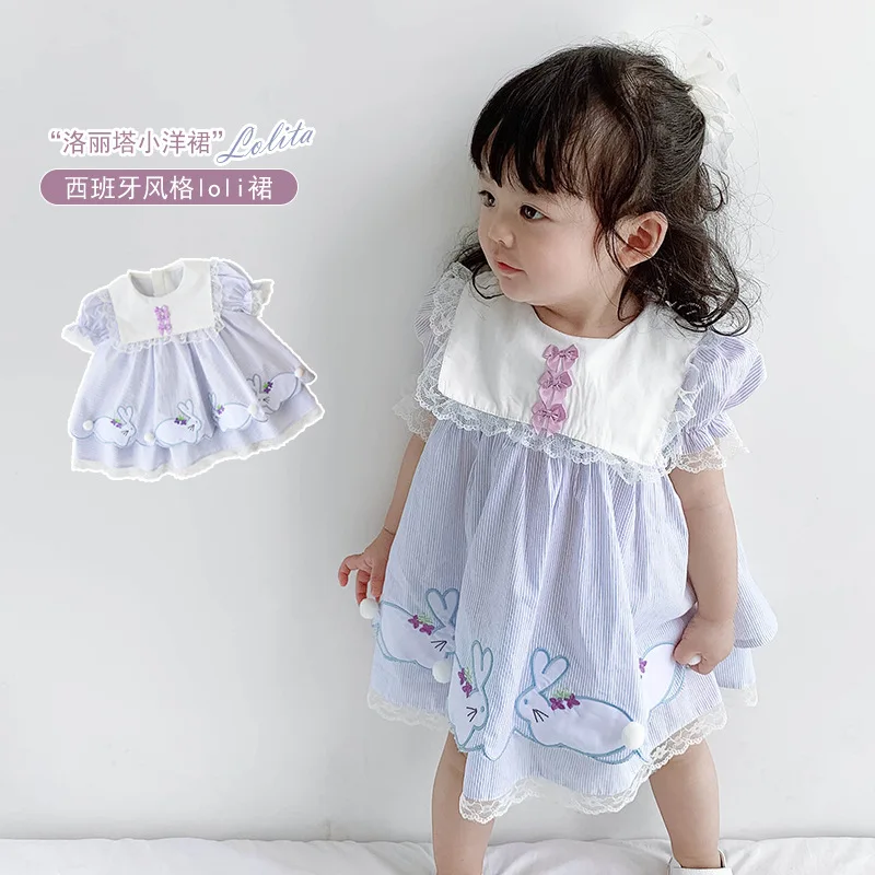 

2020 summer new baby Lolita style cute rabbit pattern embroidered dress cotton baby girls clothes kids dresses