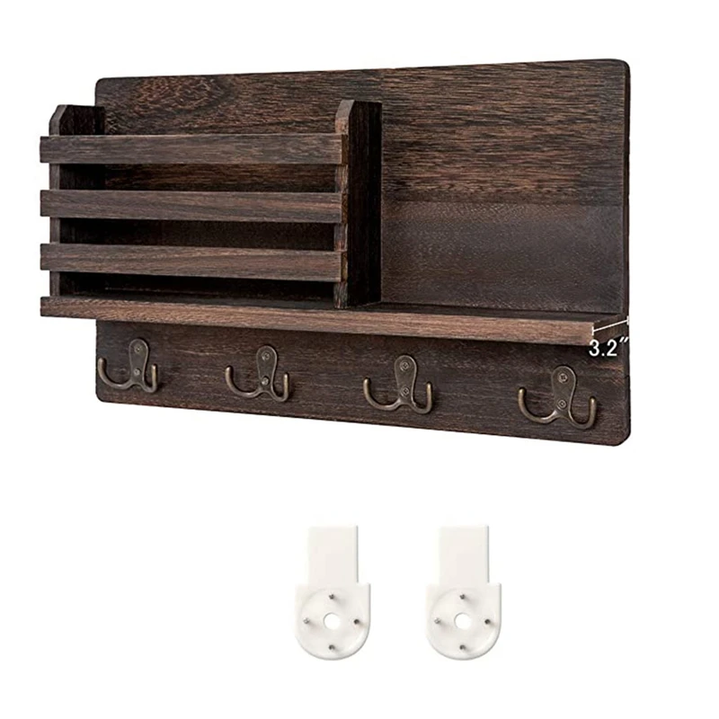 

Wall Mounted Mail Holder Wooden Mail Sorter Organizer With 4 Double Key Hooks And A Floating Shelf Rustic Home Decor Retail