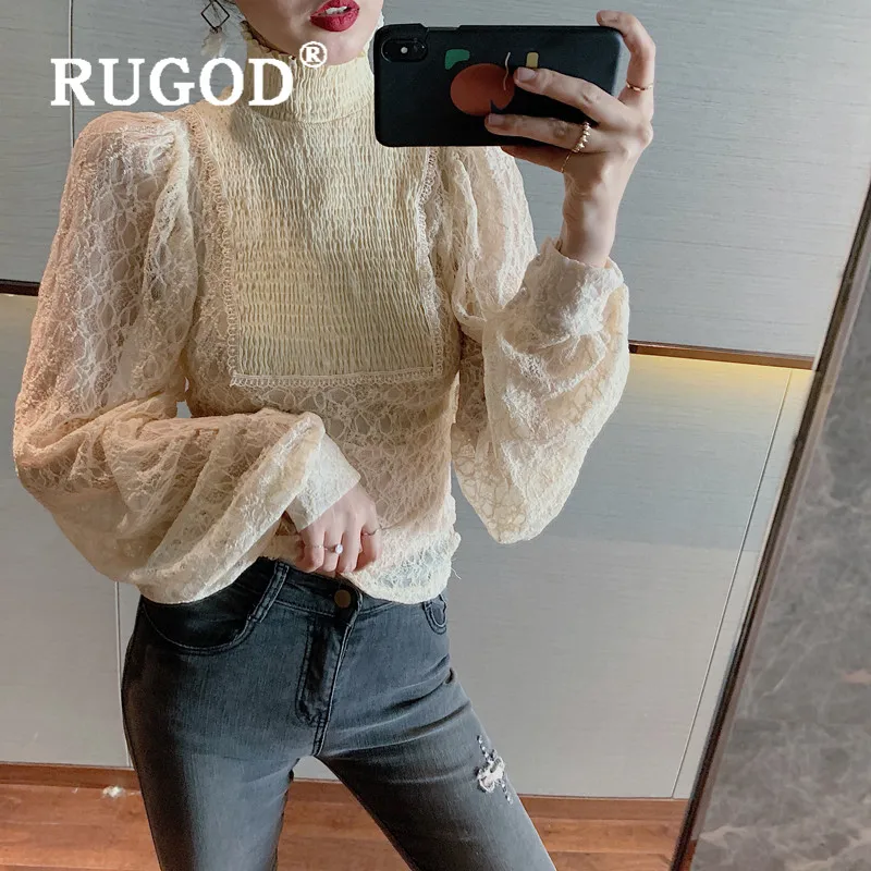 RUGOD кружевная блузка женские блузки с длинным рукавом элегантный топ корейская