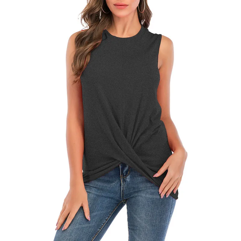 Женская футболка без рукавов CINESSD однотонный синий офисный топ с круглым вырезом