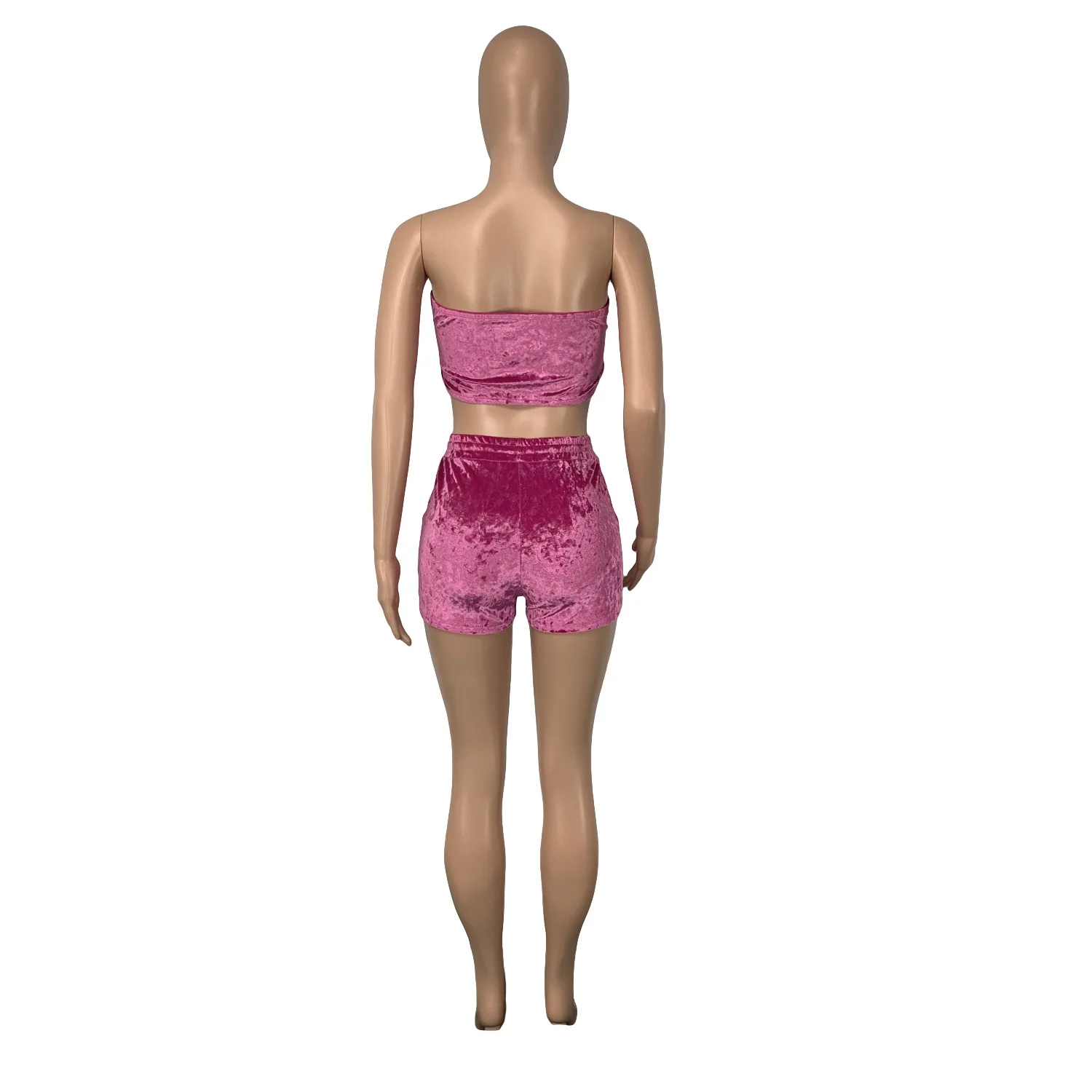 

Fashion Women Warm Velvet Tracksuit Off The Shoulder Skinny Crop Top+high Waist Biker Shorts Sexy Club Birthday 2 Piece Outfits