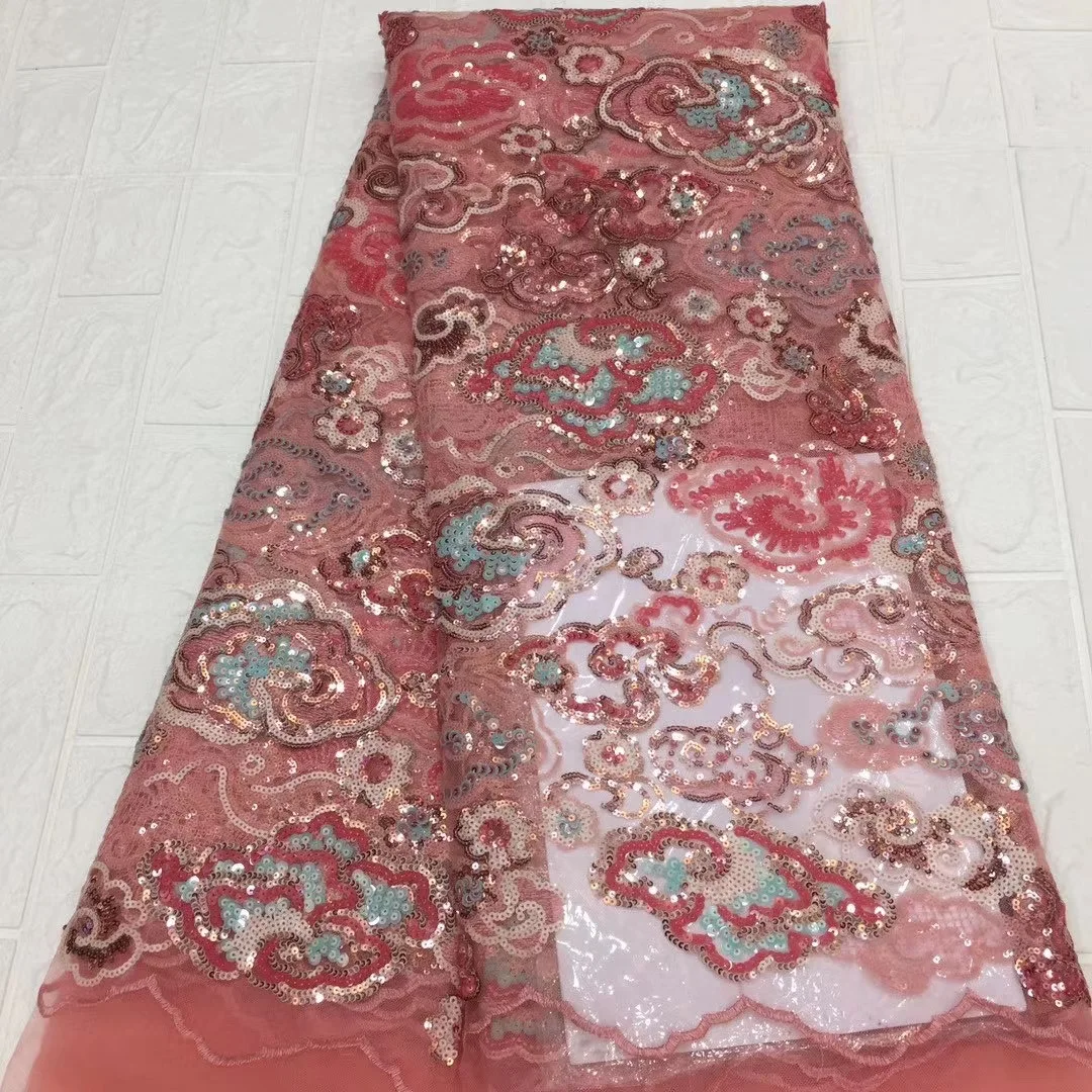 

2021 Latest Sequined African Lace Fabric And Sequined French Mesh Lace Nigeria Wedding Wedding Tulle Lace Fabric D4405