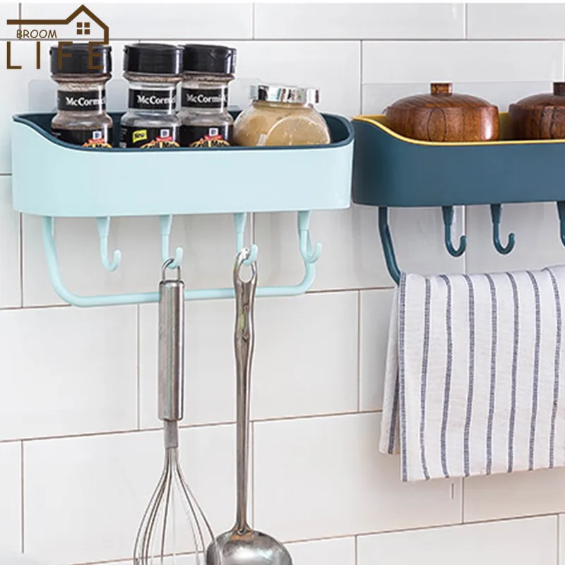 bathroom storage rack shelf with hooks towel holders shampoo bars shower shelf kitchen wall organizer rack bathroom accessories free global shipping