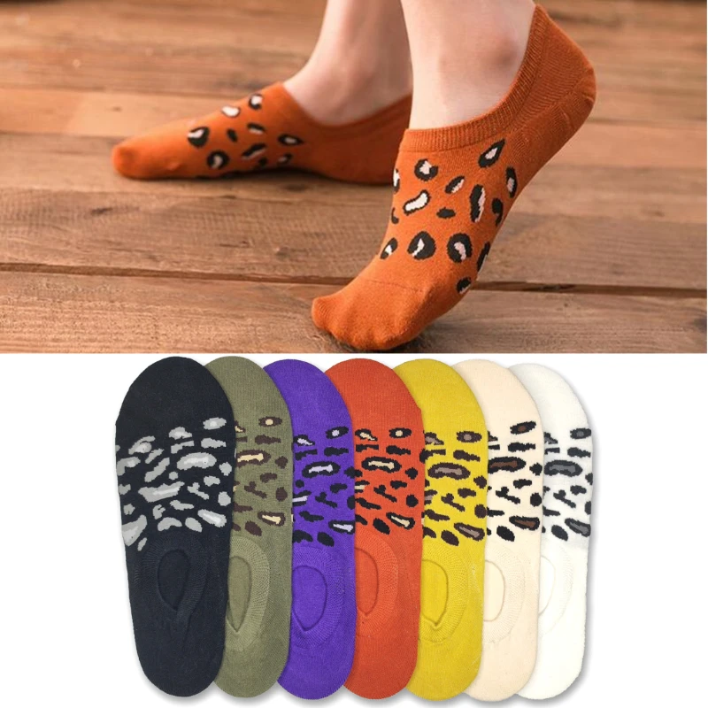 

Leopard Invisible Socks Nonslip Hort Woman Casual Fashion Summer Cotton Solid Color Short Shallow Mouth Breathable Comfortable