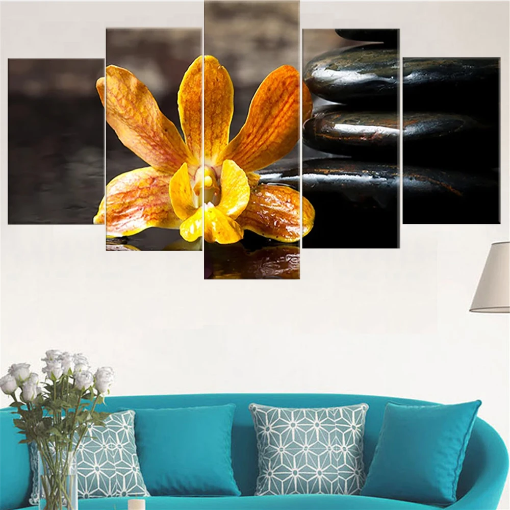 

5 Pieces Wall Art Canvas Painting Yellow Flower Poster Home Decoration Modular Pictures Modern Living Room Bedroom Framework