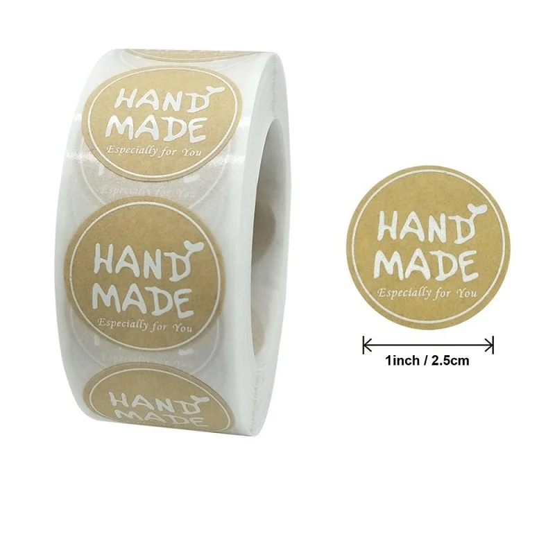 500 шт/рулон Круглые Крафт наклейки ручной работы этикетки для печати упаковки
