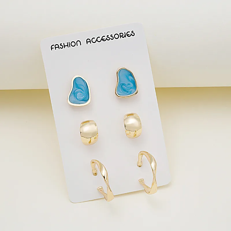 

Fashion Simple Round Irregular Earrings Set 3 Pairs Korean Style Geometric Shaped Stud Ear Jewelry Party Gifts For Women Girls