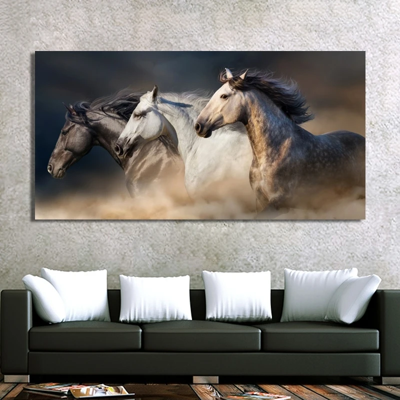 Три бег холст с изображением лошадей арт Животные Wall Art плакат Настенные картинки