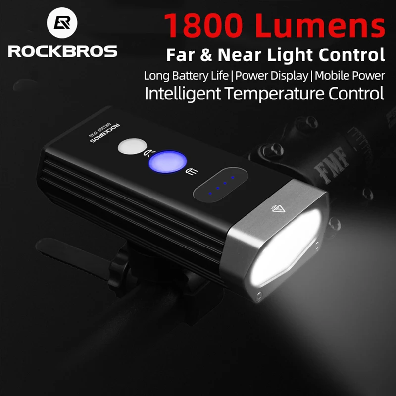 

ROCKBROS 1800 Lumen Bike Light 3 Leds USB Rechargeable Bicycle Headlight Waterproof Lamp Flashlight 5200mAh Bike Accessories
