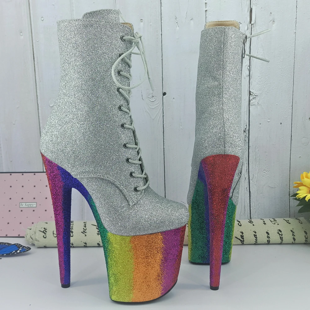 Leecabe радужные разноцветные блестящие сапоги на платформе и высоком каблуке 20 см/8