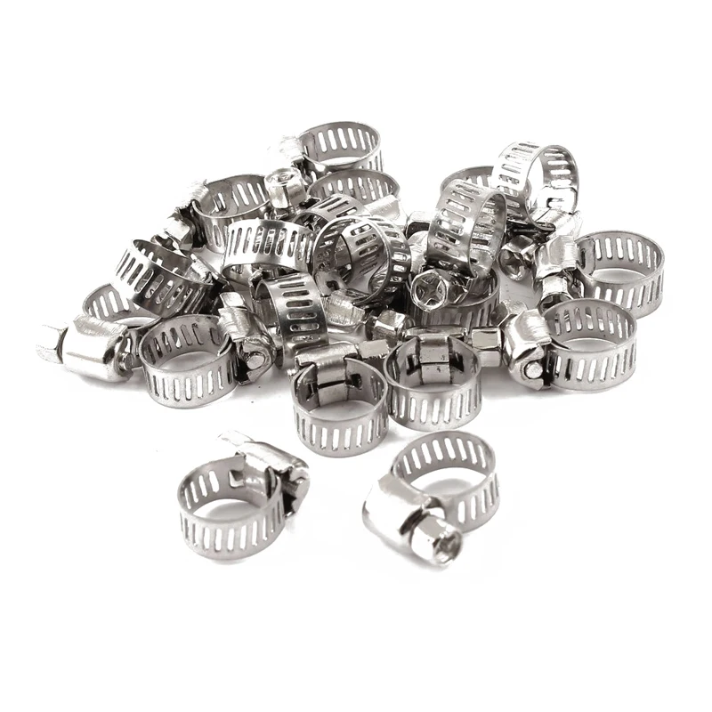Регулируемый 8-12 мм Диапазон червячного шланга хомуты 20 шт Серебряный тон |