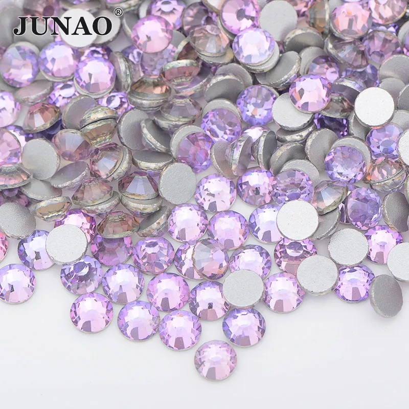 JUNAO SS 16 20 30 Розовые фиолетовые блестящие стеклянные стразы для ногтей с плоской