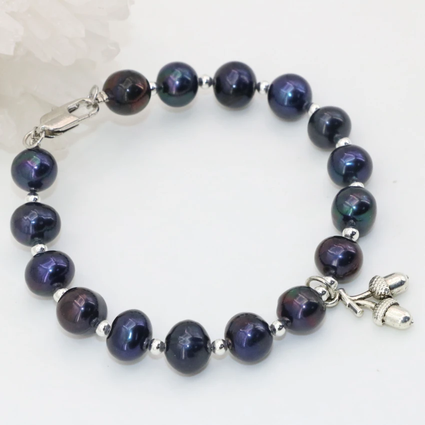 Factory Outlet натуральный черный пресноводным культивированным жемчугом 8-9 мм круглые