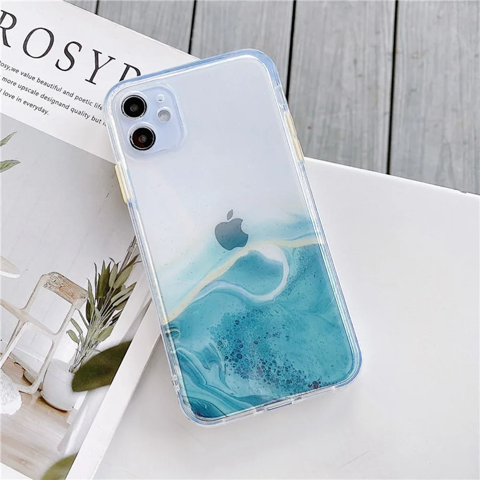 

Marble Phone Case For Apple iPhone 11 Pro XS Max SE 2020 12 Mini 7 8 Plus X XS XR Case Transparent Full Protective Clear Cover