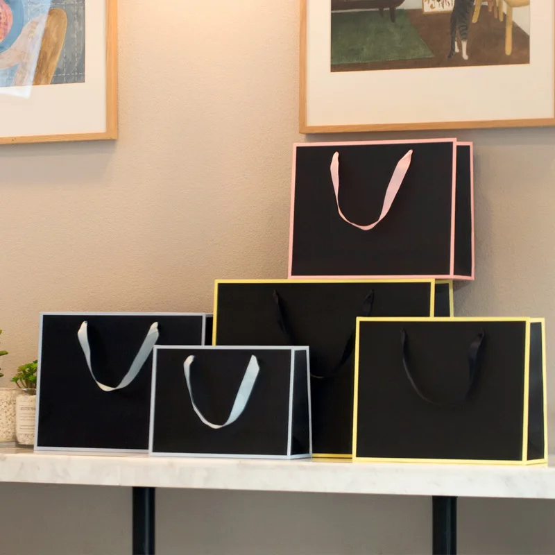 Черная подарочная упаковка бумажный пакет сумка для шоппинга тканевый