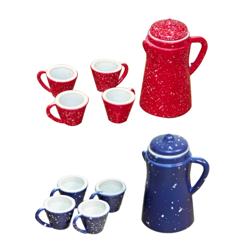 

Модель чайника, набор, Реплика, имитация кукольного домика, кухонный чайник с 4 чашками, игрушка для дошкольников и ролевых игр для маленьких...