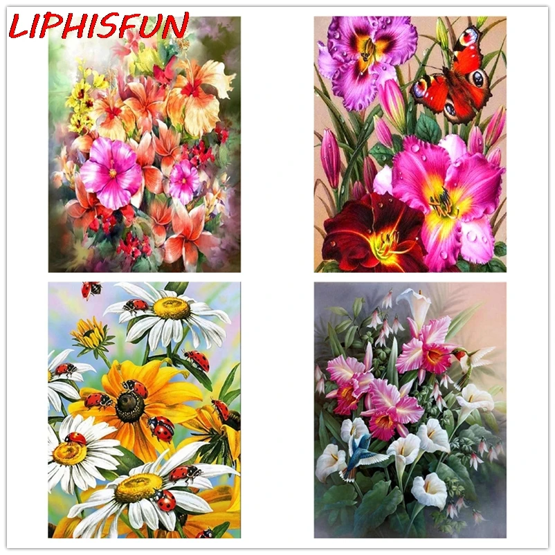 

Алмазная картина LIPHISFUN 5d, полноцветная Алмазная вышивка с цветами, распродажа, Цветочные Стразы, украшение для спальни, домашний декор
