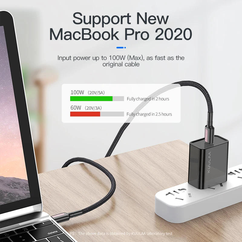 KUULAA PD 100 Вт USB Type C к кабель 5A Быстрая зарядка зарядный для Samsung S20 Xiaomi Huawei Oneplus Macbook