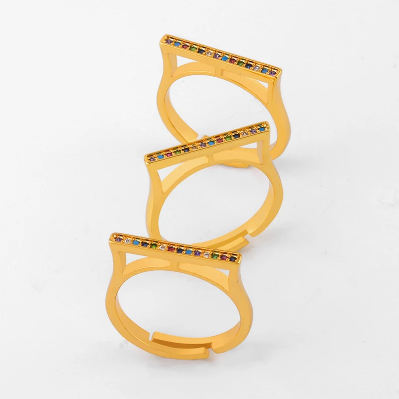 Женские волнистые кольца Rainbow CZ открытые с разноцветным кубическим цирконием