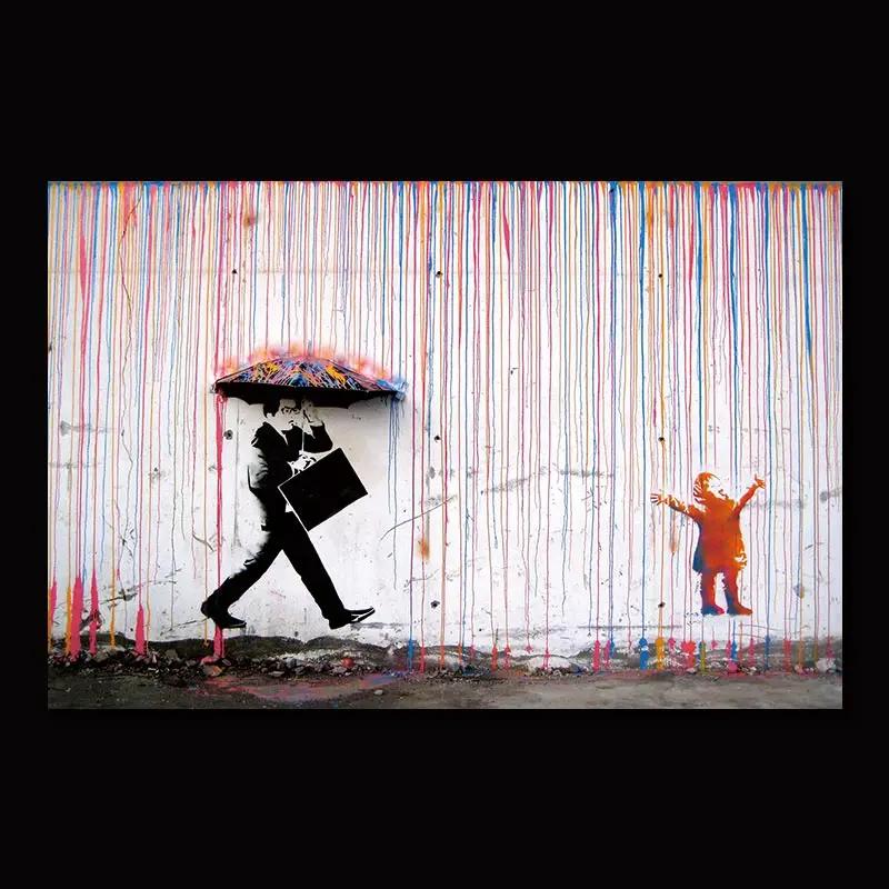 Banksy красочные дождь стены искусства холст картина домашний декор, произведение искусства плакаты и принты настенные картинки без рамки