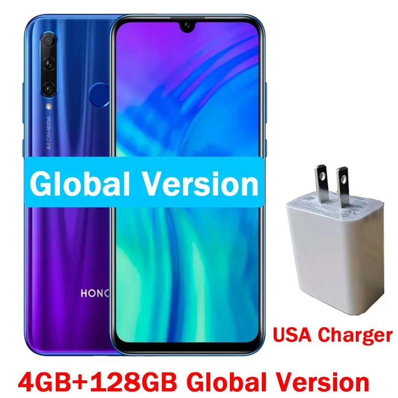 Global 4G128G Blu Honor 20 lite, Смартфон Honor 20i Android 9,0, четыре ядра, 6,5 дюймов, полный экран, 1440x1440, двойная камера, 3 слота, сотовый телефон - Цвет: Global 4G128G Blu
