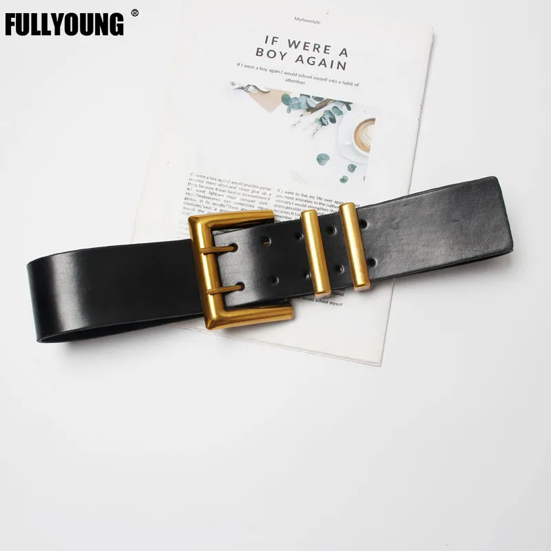 New Fashion Retro Luxury Belts for Women Black Wide Genuine Leather Belt Square Metal Buckle Personality Women High Quality