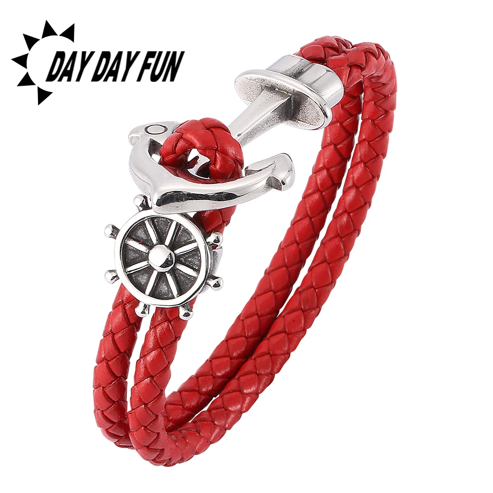 Новая мода красный кожаный плетеный браслет с подвесками для женщин и мужчин