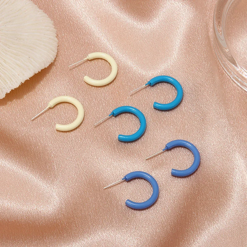 

New Korea Colorful Acrylic Vintage Geometric C-Shaped Resin Hoop Earrings Retro For Women Girls Party Travel Jewelry Gifts Studs