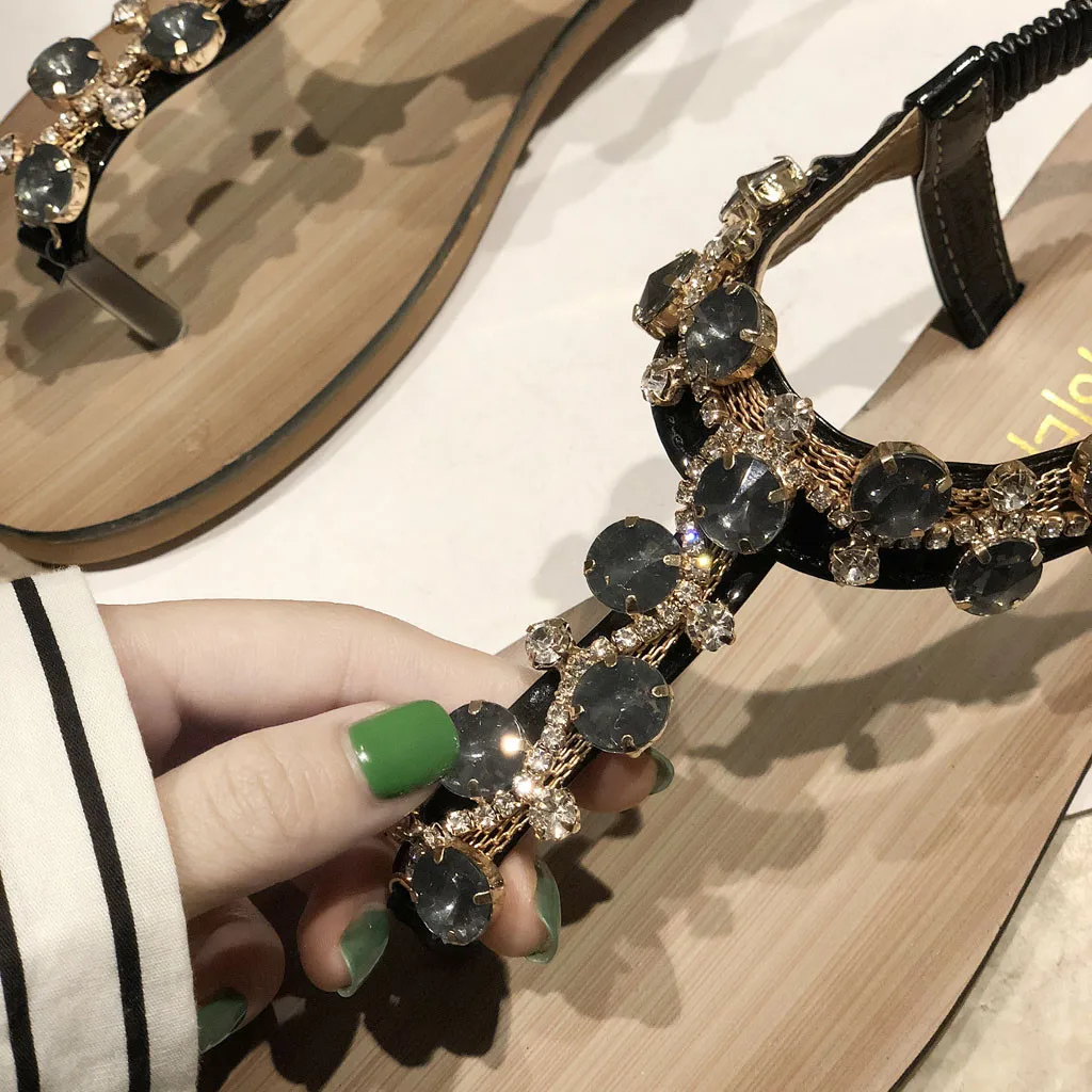 

Flat with Casual Solid Shoes Bohemian Ethnic Style Flat Flats Flip Flops Shoes Female Sandals Beach Slipper 2019