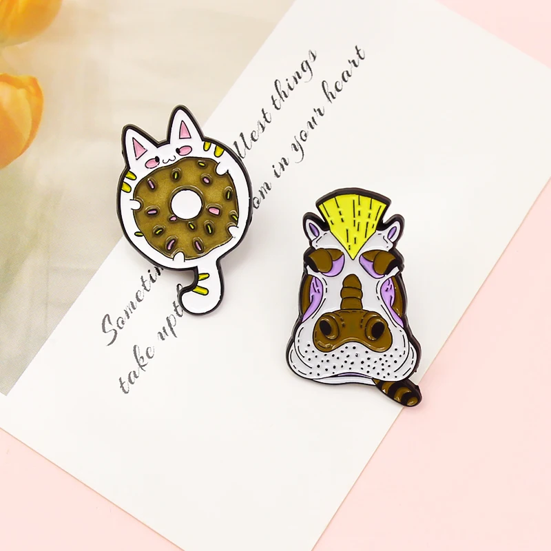 Эмалированная булавка в виде кота пончика броши Милого Животного В Стиле хиппота