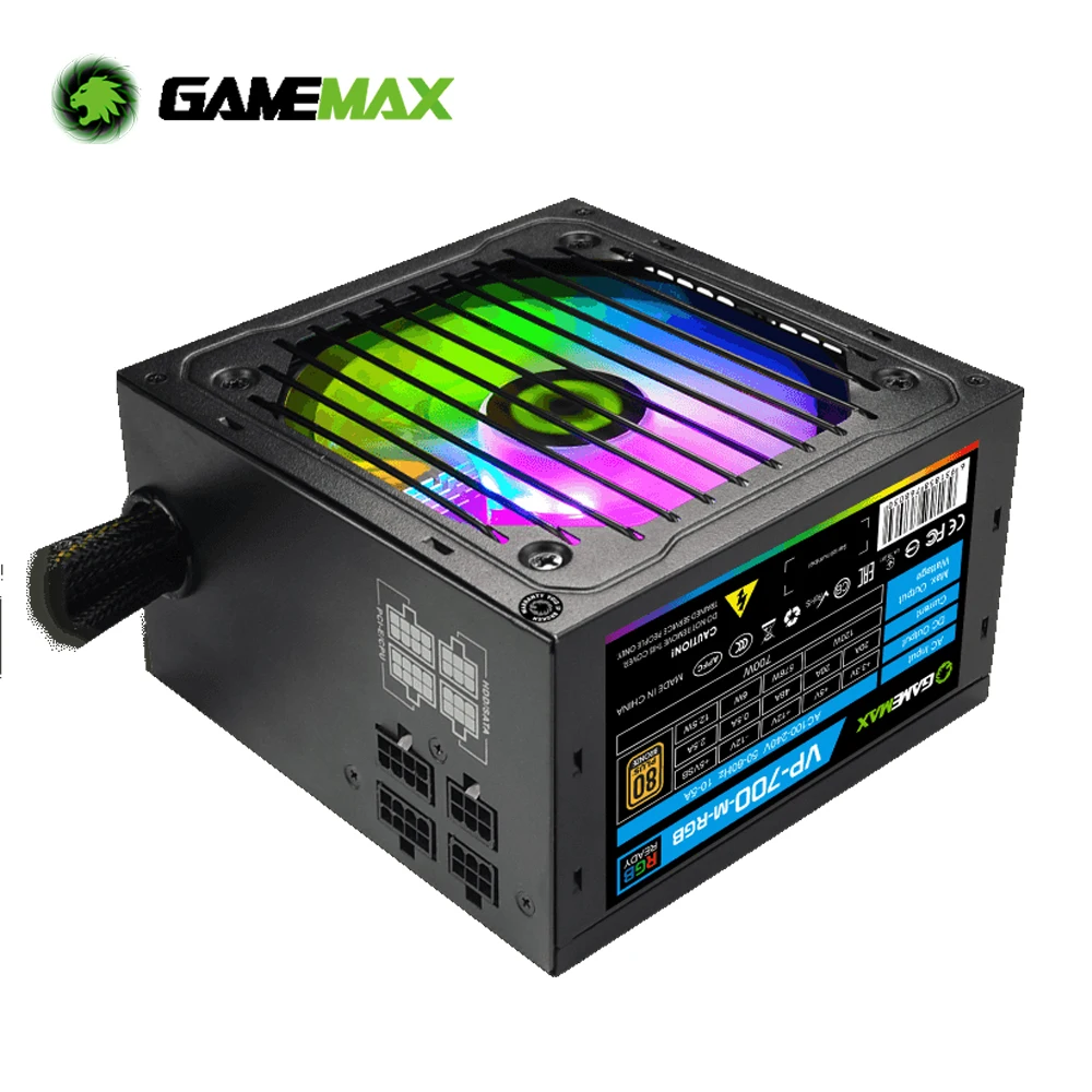 

GameMAX RGB PC Power Supply 700W Semi Modular 80 Plus Bronze, RGB Fan ATX Half Modular Computer Power Supply VP-700-M-RGB