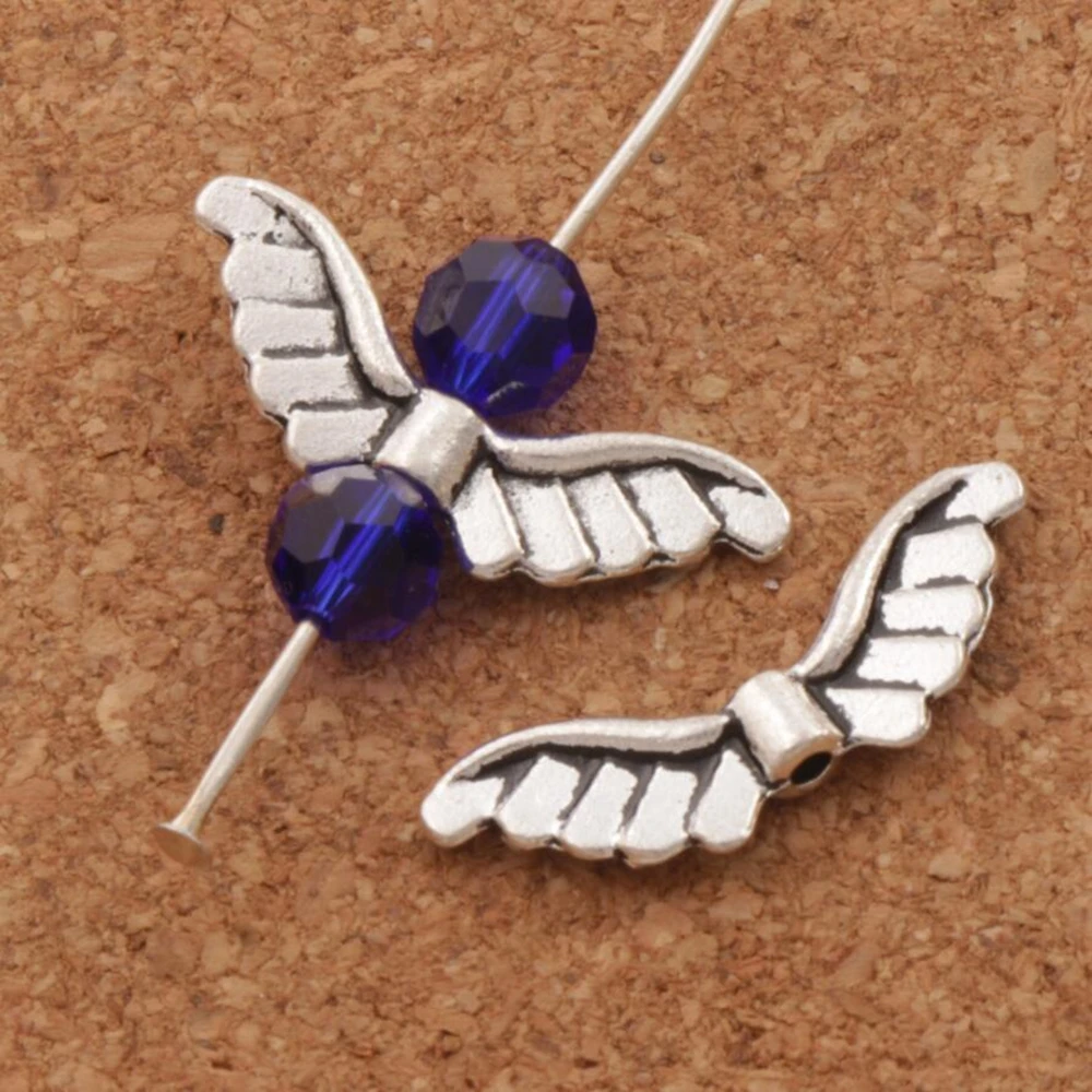 

200pcs Angel Wing Charm Beads 23.8x8.3mm Tibetan Silver Spacers Jewelry Findings L079