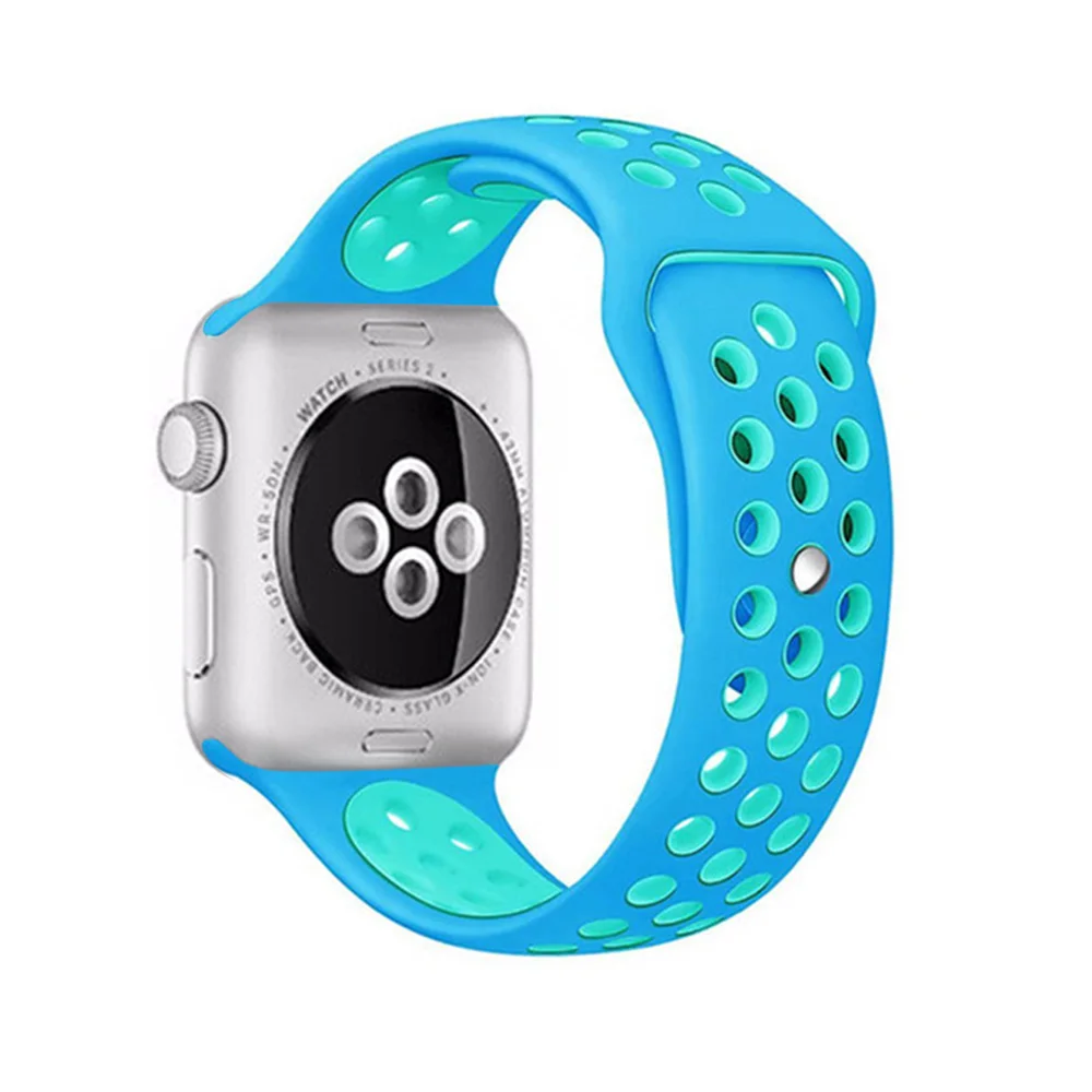 High quality 42mm 38mm 40mm 44mm strap for iphone watch band sports link Bracelet for Apple Watch band Silicone series 5 4 3 2 1 - Цвет ремешка: Sky blue with green