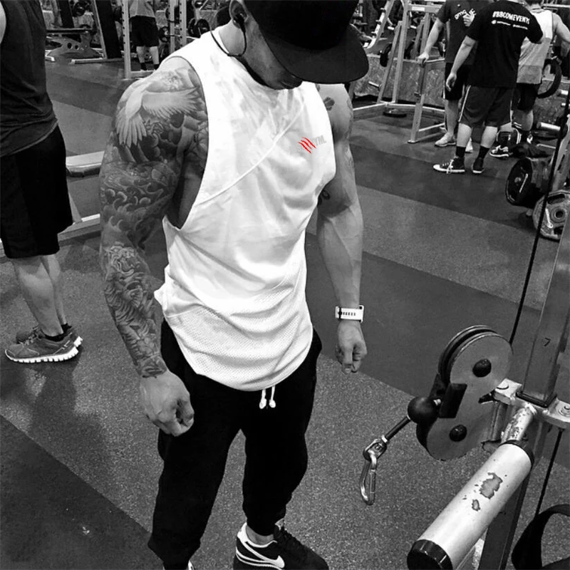 Майка мужская сетчатая для фитнеса хлопковая майка в стиле пэчворк быстрая сушка