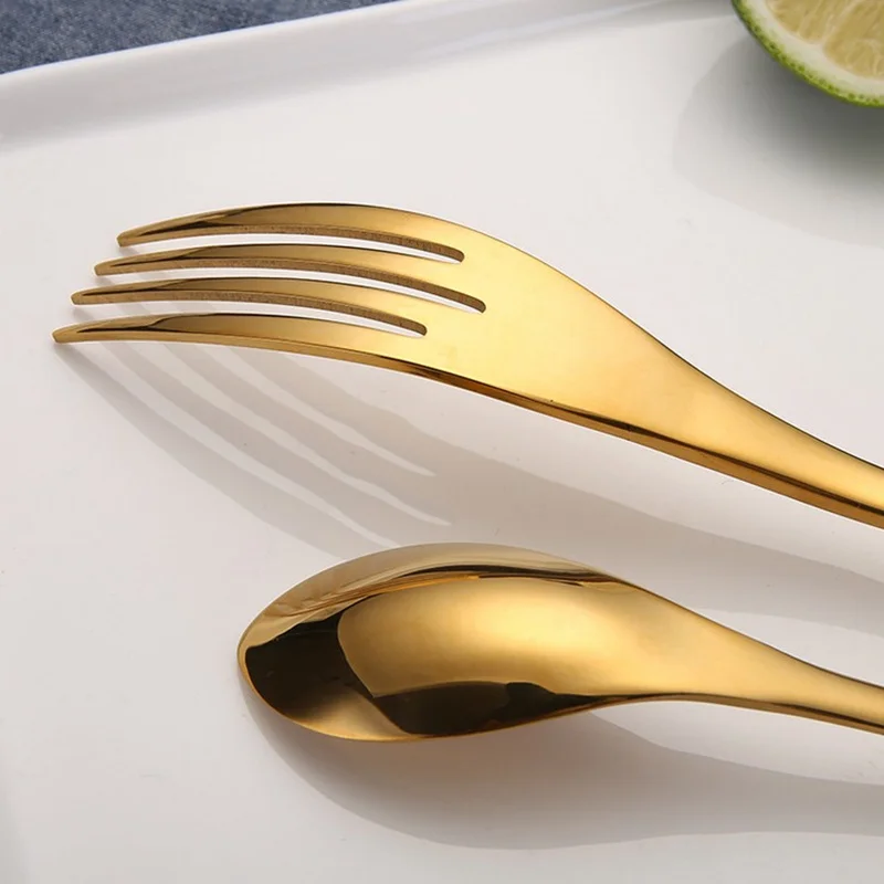 

4pcs /set Gold Cutlery Stainless Steel Dinnerware Golden Dinner Knives Fork Teaspoon Wedding Christmas Tableware Wedding Gift