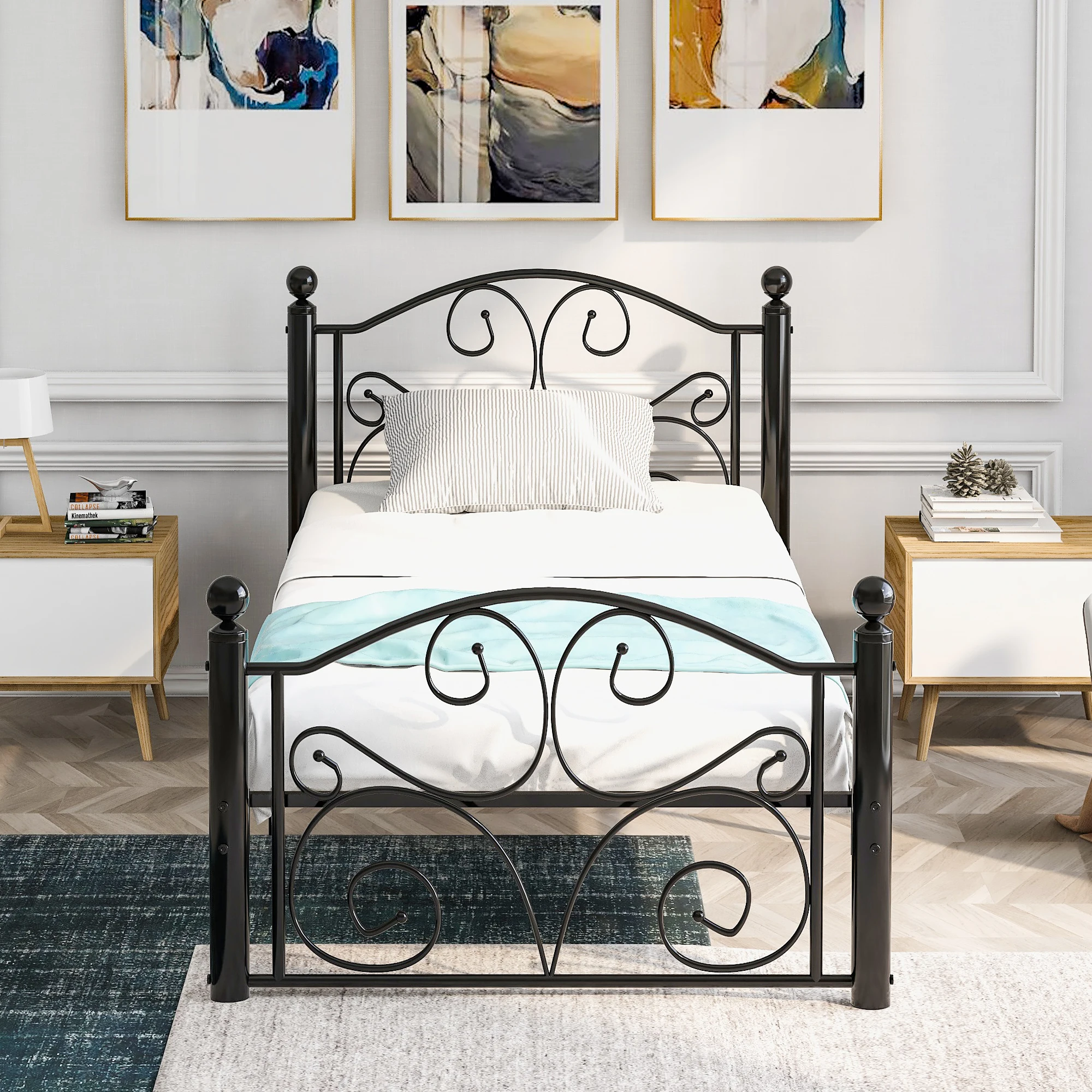 Современная металлическая рама для кровати 3 фута однотонное большое