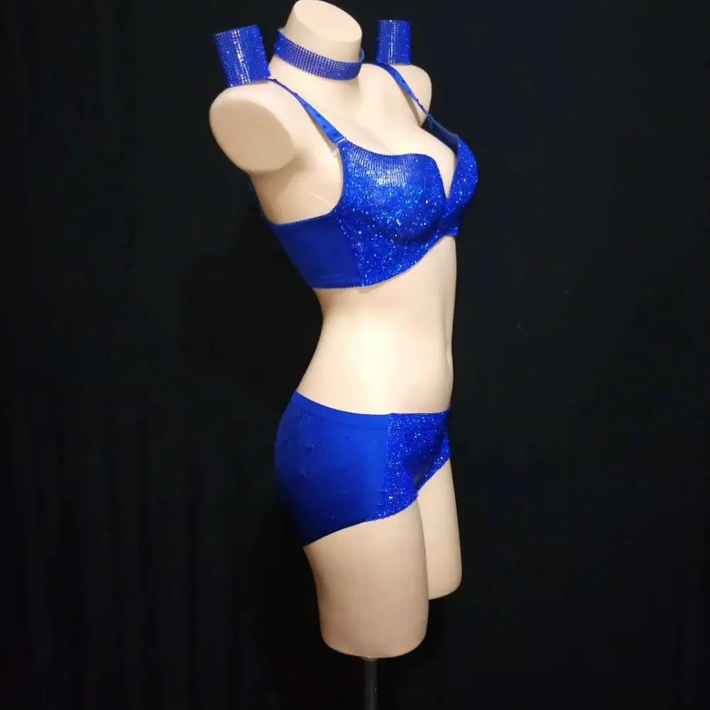 Sexy Rhinestone Bikini Sets Party Celebration Performance Outfits Set Women Nightclub Dancer Sexy Costumes DJ DS Stage Clothes