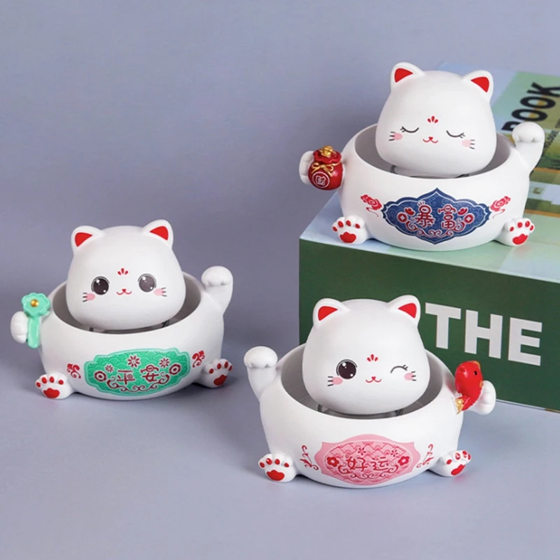 

Cute Cartoon Shaking Head Lucky Cat Resin Ornaments Home Living Room